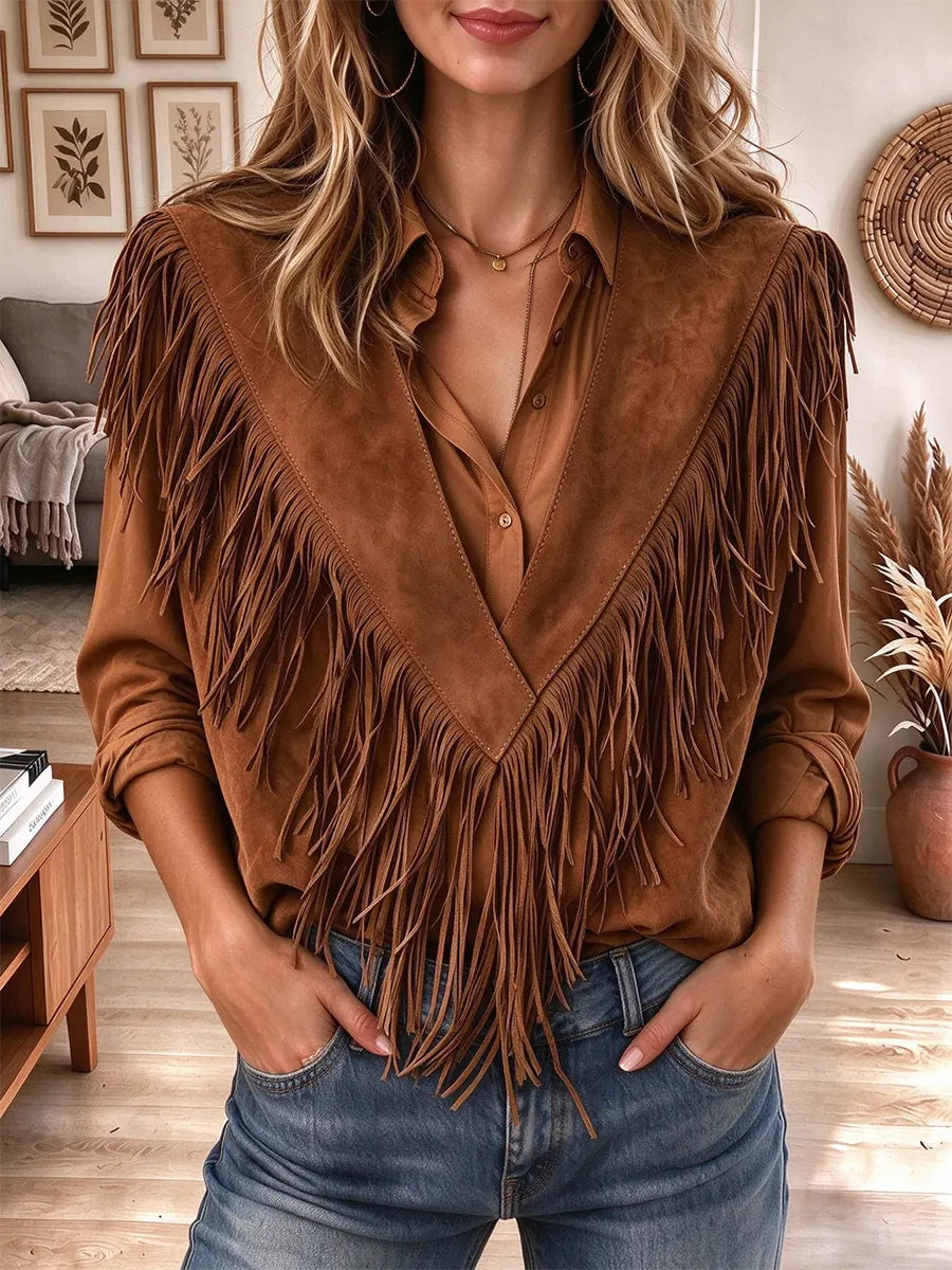 Women's Sleeveless Fringe Vest With Deep V-neck