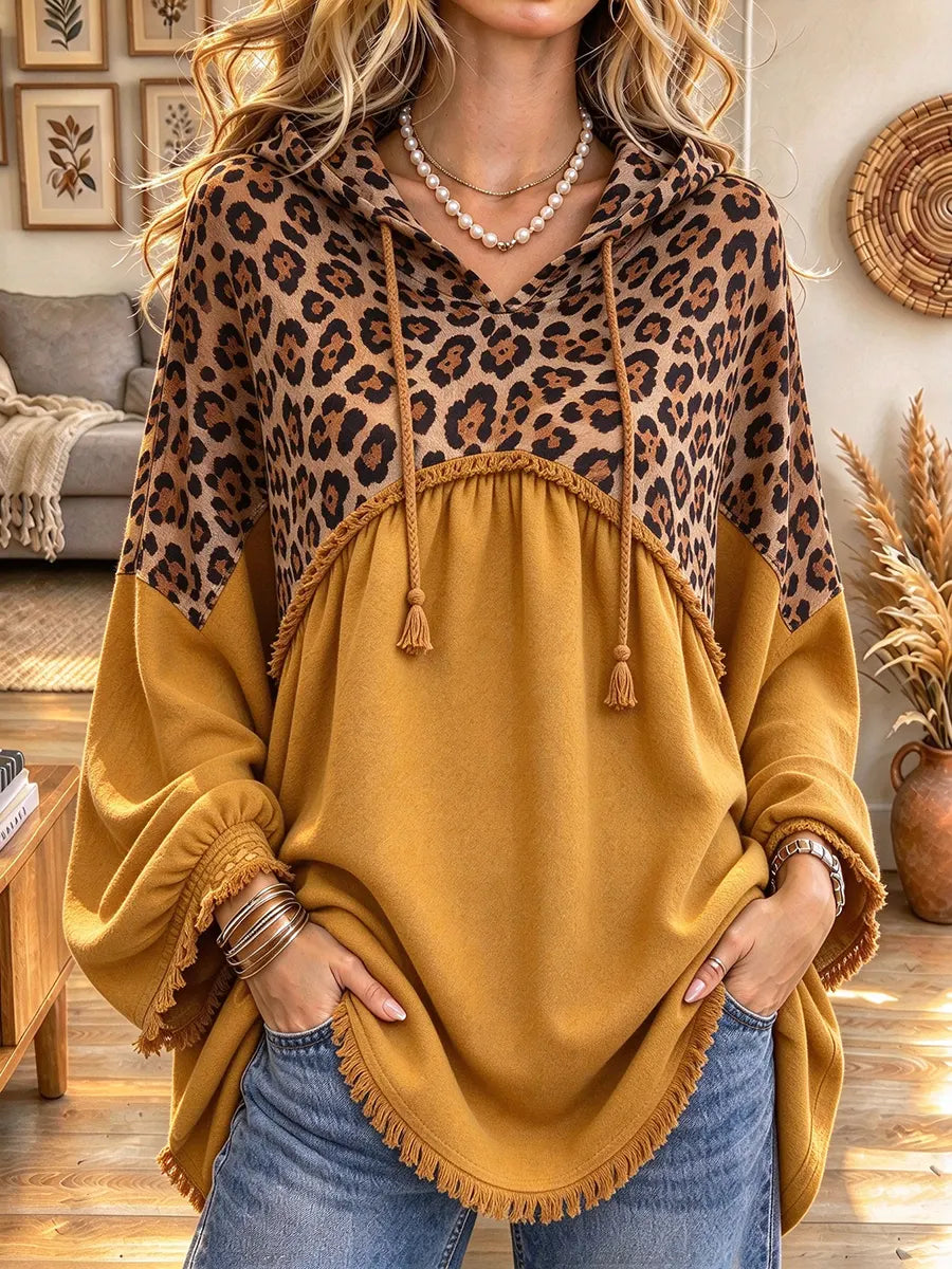 Women's Leopard Print Patchwork Hooded Top