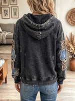 Women's Distressed Leopard Christmas Tree Print Hoodie