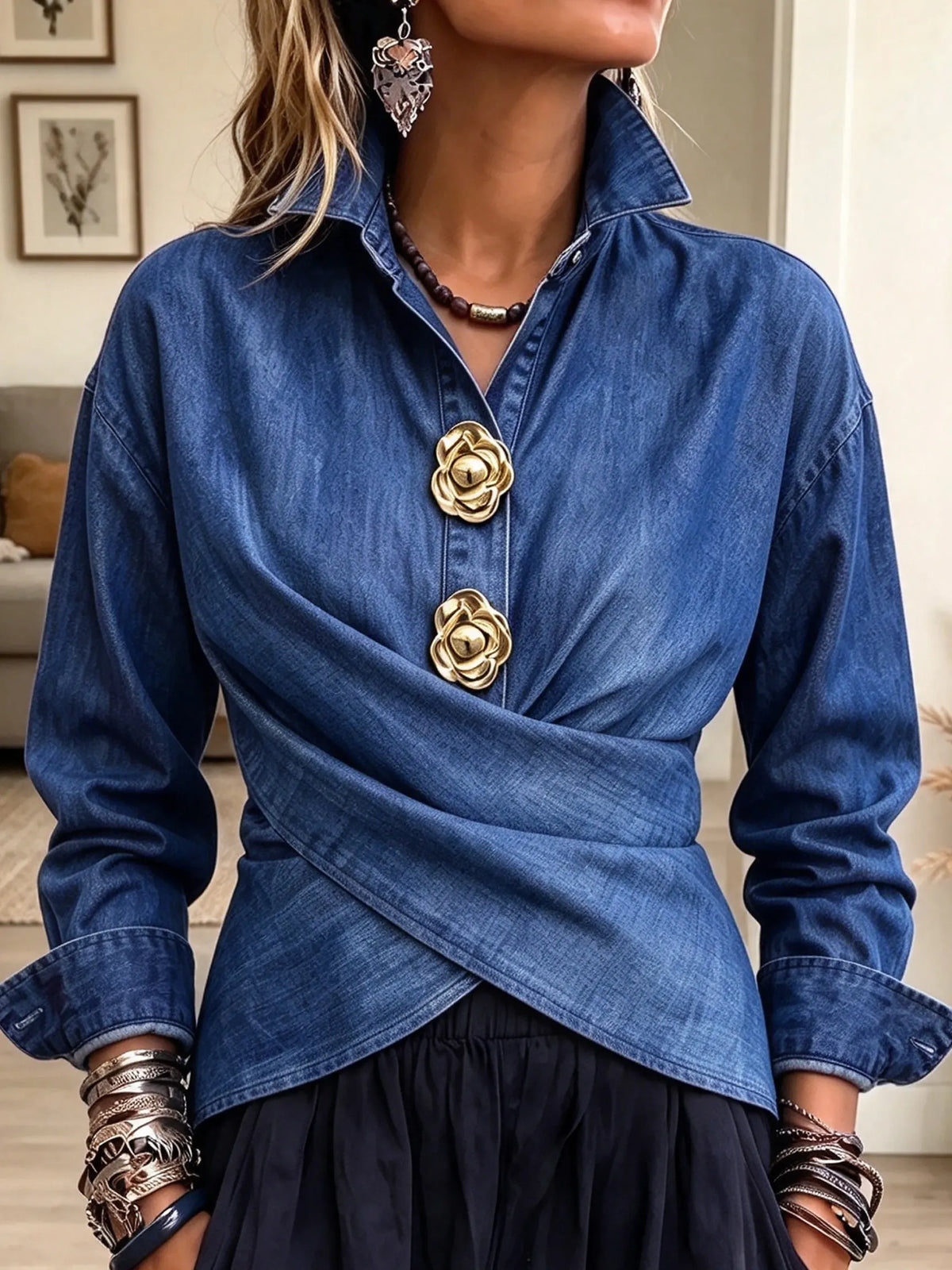 Women's Crossover Front Floral Button Shirt