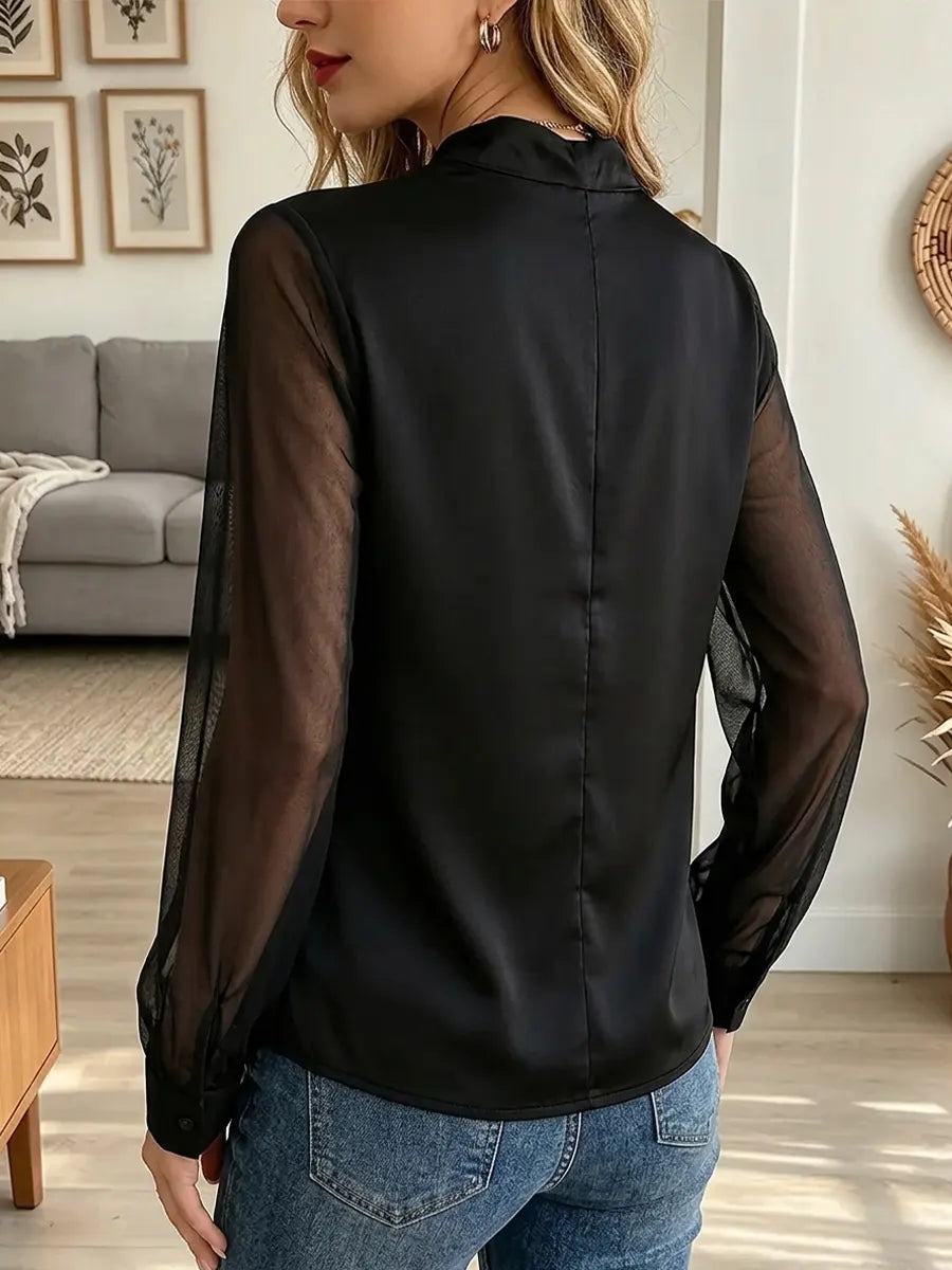 Vintage Elegant Patchwork Sheer Chiffon Shirt