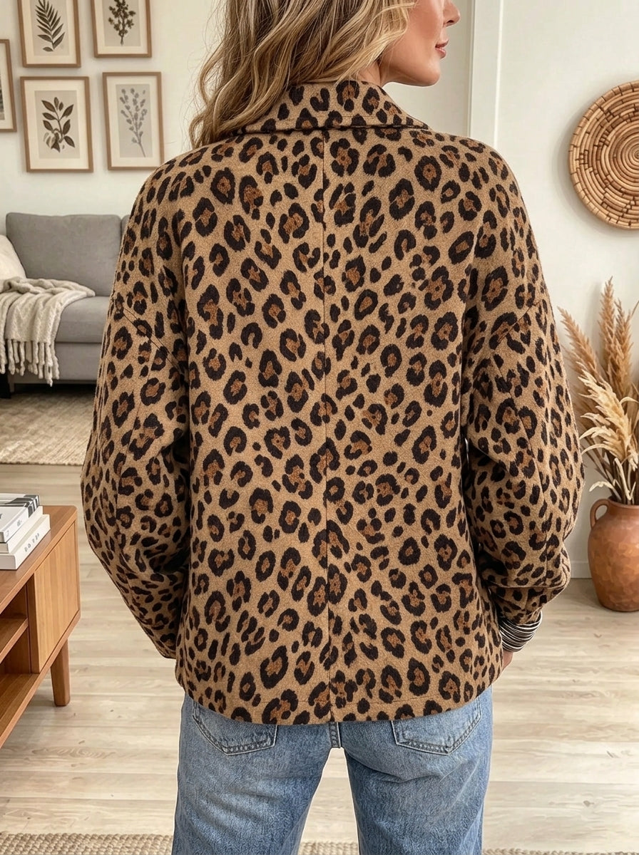 Women's Leopard Jacquard Notched Lapel Blazer