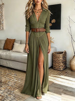 Vintage Elegant Cotton-linen buttons Dress