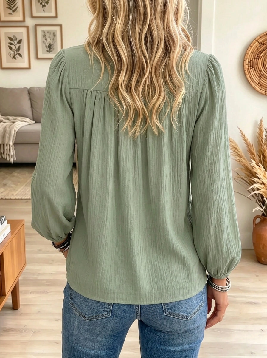 Women's Crochet Lace Yoke Babydoll Gauze Blouse