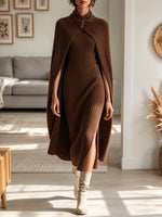 Women's 2-Piece Ribbed Cape and Midi Dress Set