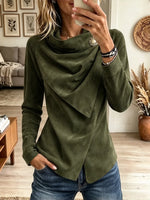 Women's Asymmetric Wrap Cowl Neck Faux Suede Top