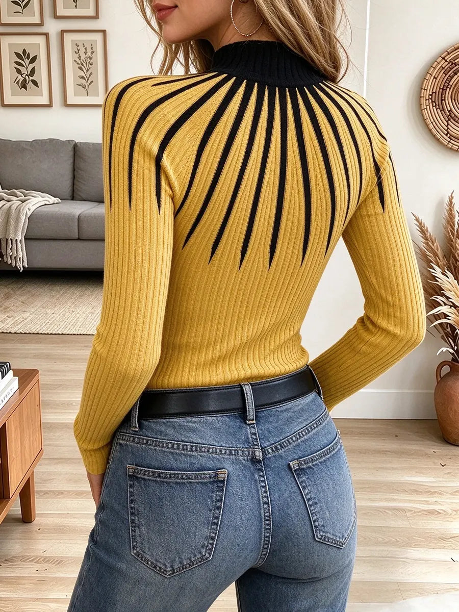 Women's Mock Neck Ribbed Knit Sweater
