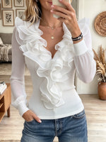 Women's Ruffled V-Neck Chiffon Blouse