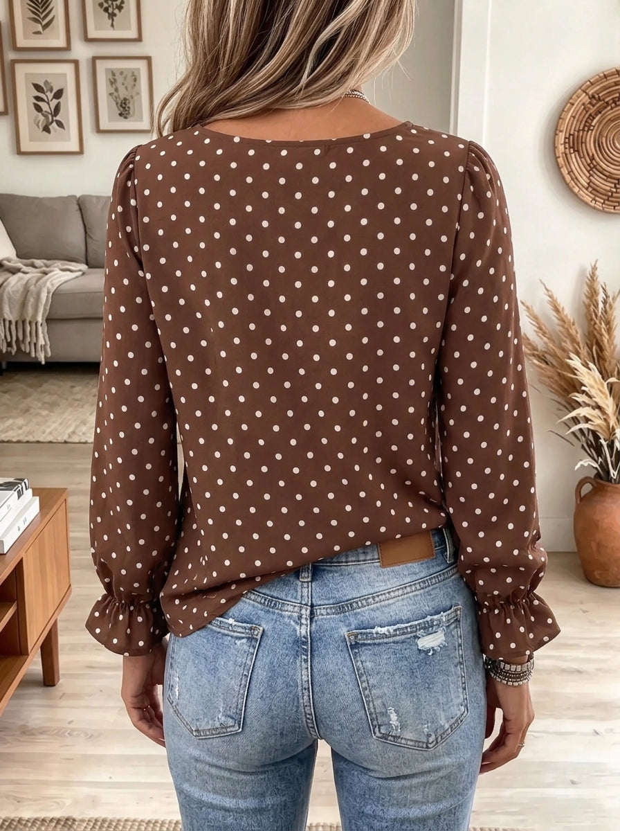 Women's Polka Dot Bow Tie Blouse
