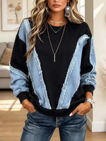 Retro Denim Patchwork Art Casual Stylish Long Sleeve Sweatshirt