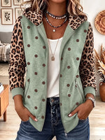 Vintage Elegant Leopard Print Patchwork Hooded Sweatshirt