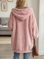 Women's Leopard Trim Fleece Teddy Coat