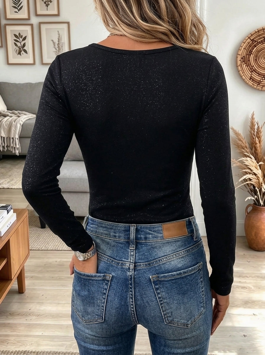 Women's Shimmer Beaded Scoop Neck Top