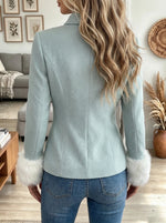 Women's Bow Detail Faux Fur Cuff Blazer