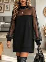 Women's Sheer Mesh Illusion Mock Neck Dress