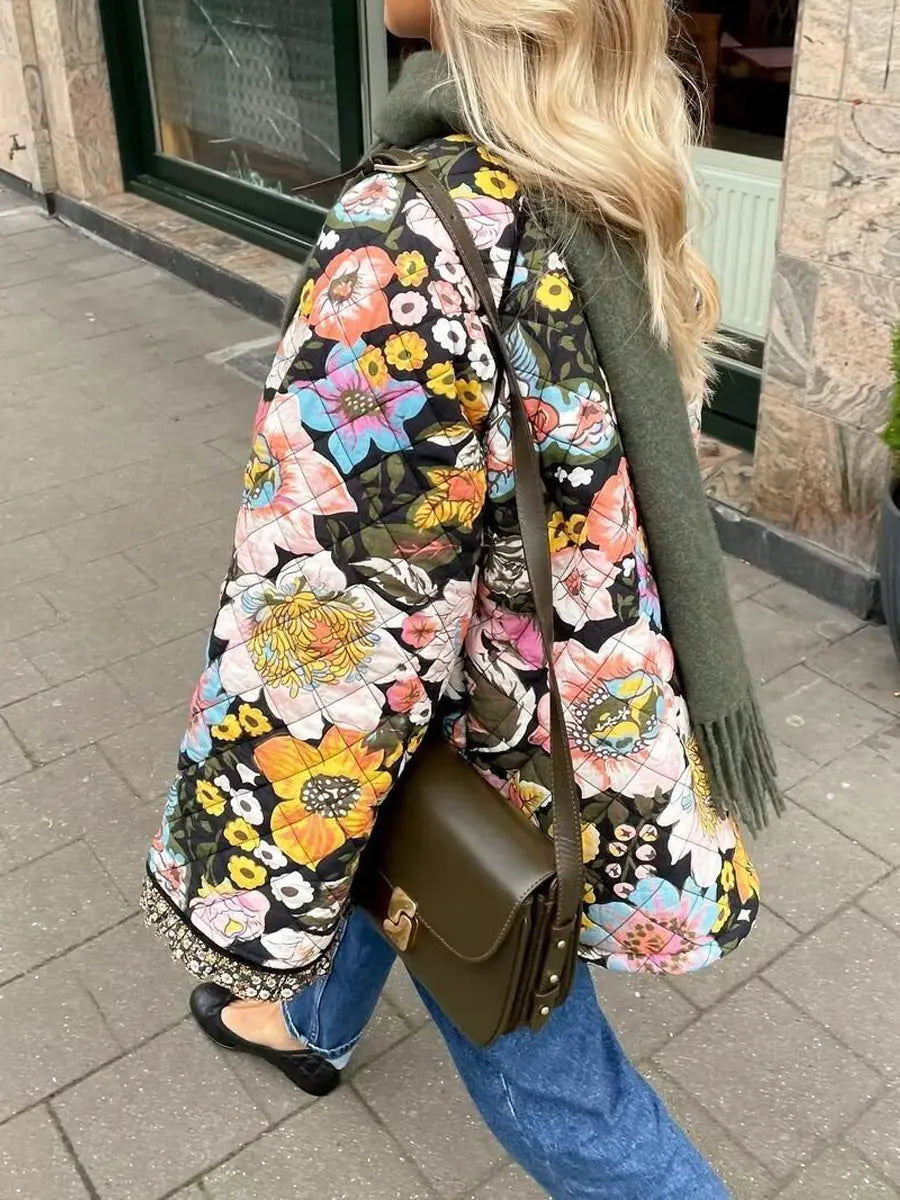 Retro Chic Floral Pattern Art Casual Stylish Long Sleeve Padded Jacket