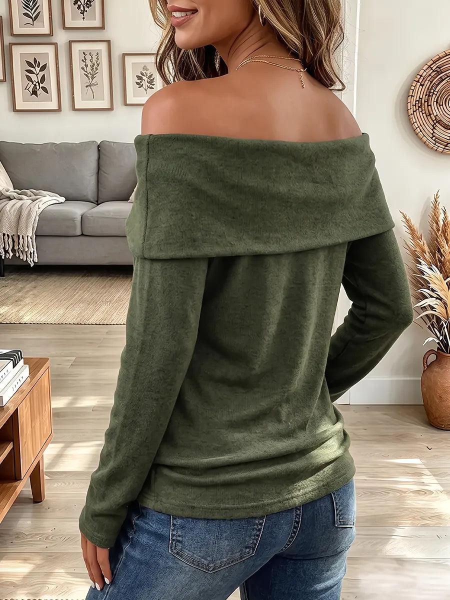 Vintage Elegant Knitted Off-the-shoulder Shirt