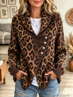 Women's Leopard Asymmetric Button Cardigan
