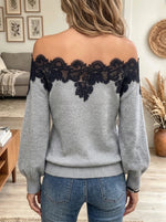 Women's Off-the-Shoulder Lace Trim Knit Sweater