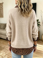 Women's Leopard Collar Trim Knit Sweater