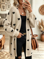 Women's Heart Print Knit Cardigan