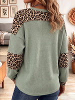 Vintage Elegant Waffle Knit Patchwork Leopard Shirt