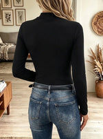 Women's Pearl Lattice Cutout Mock Neck Top