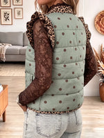 Vintage Elegant Leopard Print Patchwork Quilted Winter Jacket Vest