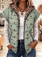 Vintage Elegant Leopard Print Patchwork Quilted Winter Jacket Vest