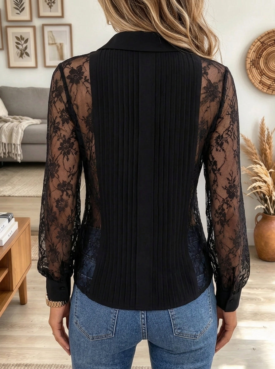 Women's Sheer Lace Patchwork Blouse