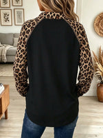 Women's Leopard Raglan Sleeve Button-Down Shirt