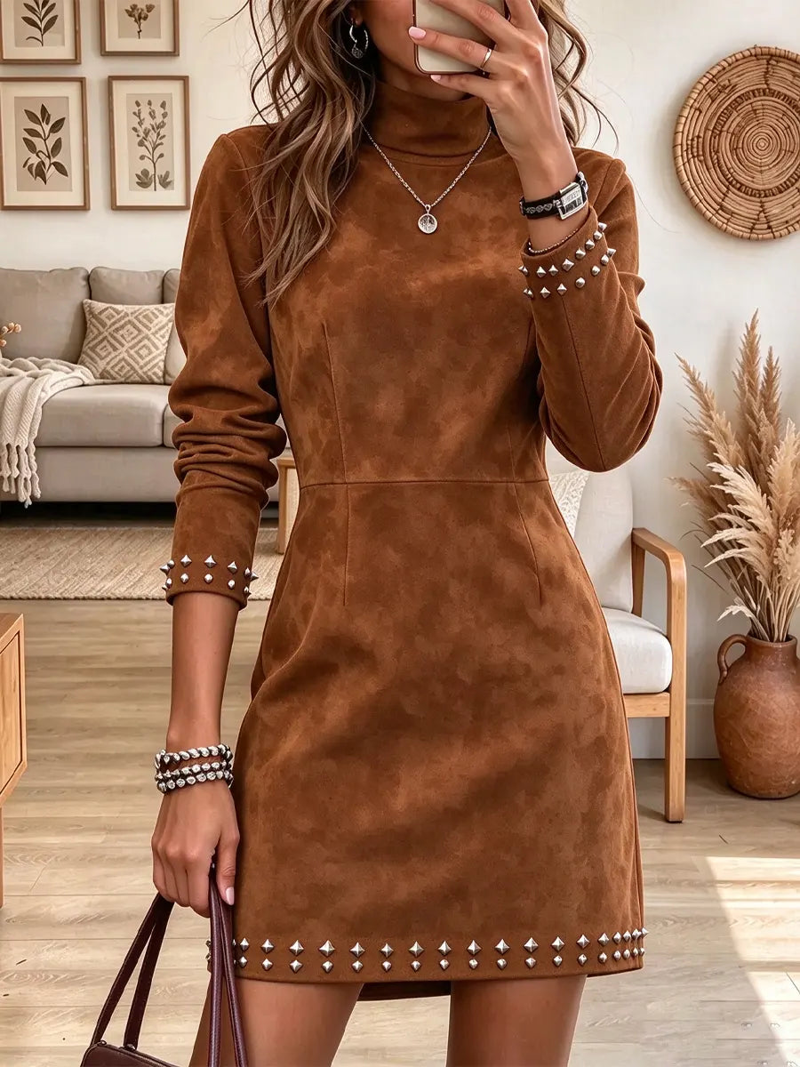 Vintage Chic Turtleneck Art Casual Stylish Long Sleeve Mini Dress