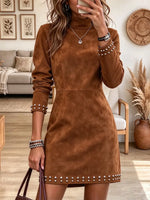 Vintage Chic Turtleneck Art Casual Stylish Long Sleeve Mini Dress
