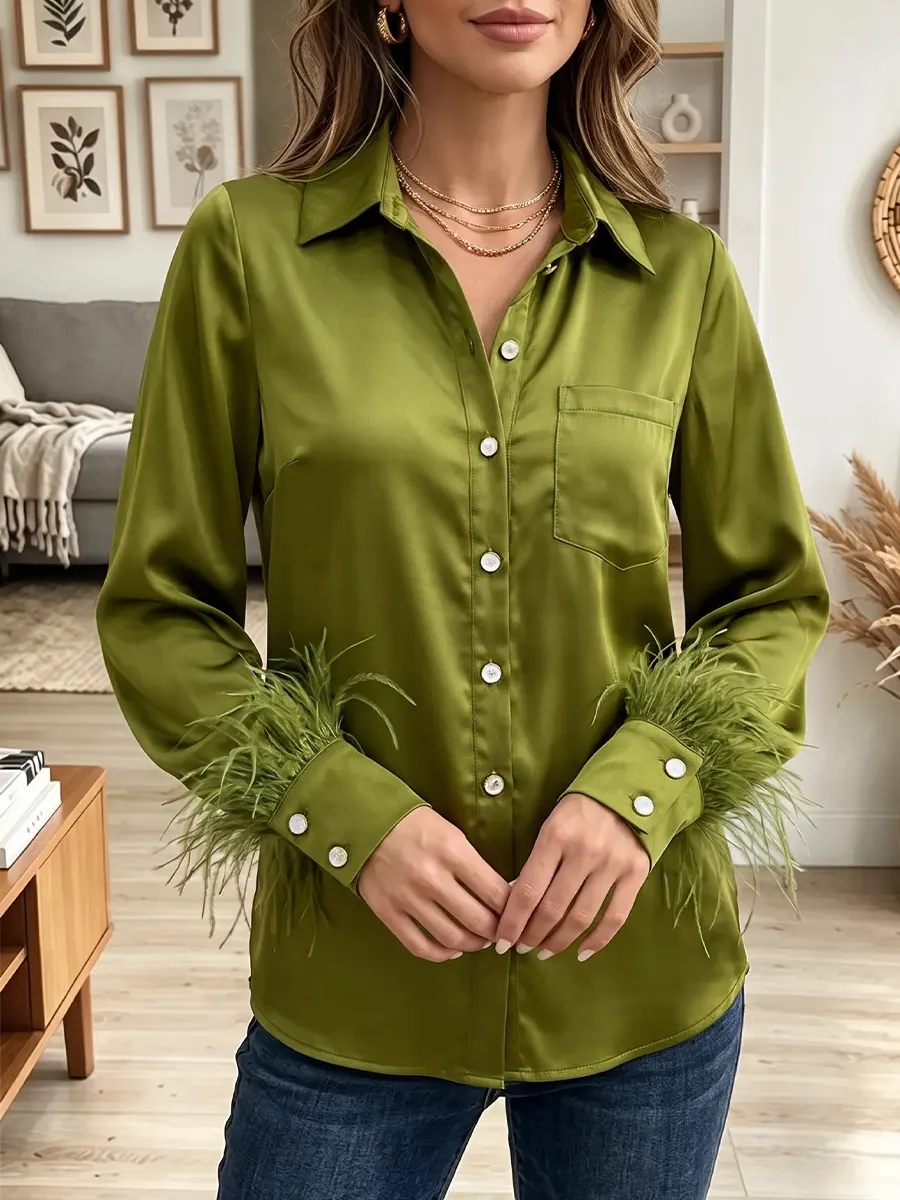 Vintage Elegant Patchwork Feather Shirt