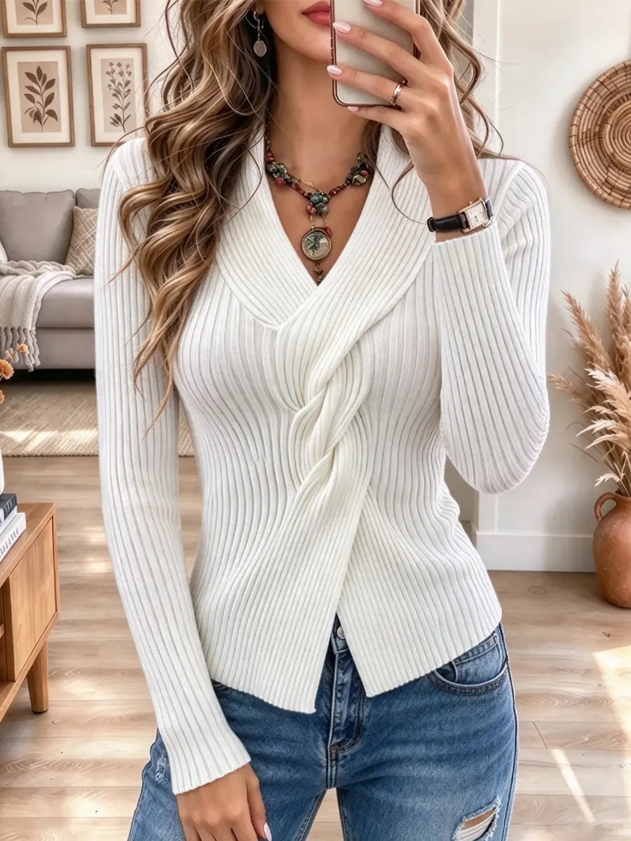 Retro Knit V Collar Art Casual Stylish Long Sleeve Sweater