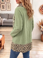 Vintage Elegant Cotton-linen Patchwork Leopard Print Shirt