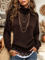 Women's Lace Hem Turtleneck Knit Sweater