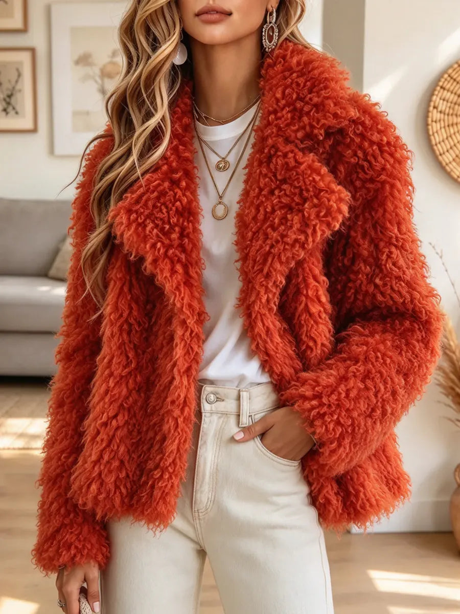 Retro Elegant Fuzzy Teddy Fur Art Casual Stylish Long Sleeve Coat