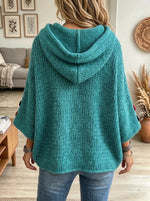 Women's Colorblock Pocket Hooded Knit Poncho Sweater