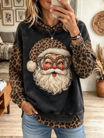 Women's Leopard Santa Glasses Double-Layer Hoodie