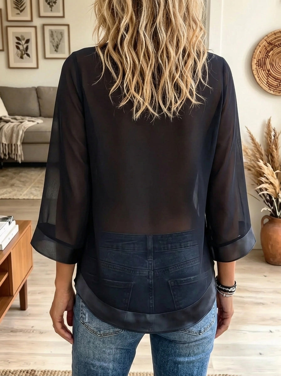 Women's Draped Cowl Neck Sheer Chiffon Blouse
