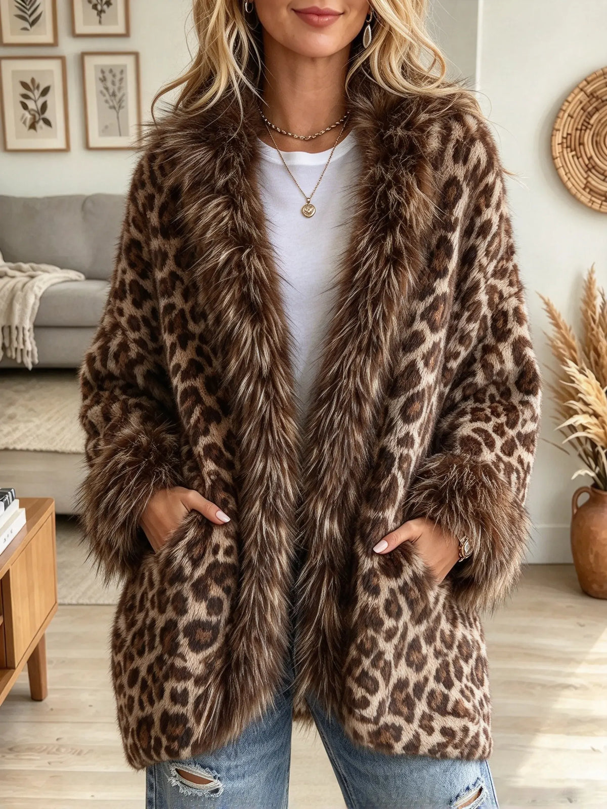 Women's Fux Fur Collar Wrap Coat
