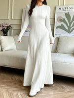 Vintage Chic Elegant Knit Art Casual Round Neck Stylish Long Sleeve Dress