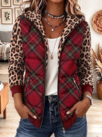 Vintage Elegant Leopard Print Patchwork Quilted Winter Jacket