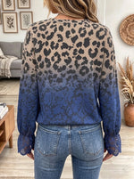 Women's Leopard Ombre Floral Print Lace Sleeve Sweatshirt