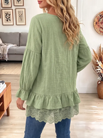 Vintage Elegant Cotton-linen Patchwork Lace Shirt
