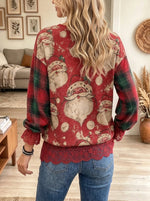 Women's Santa Claus Print Lace Sweatshirt