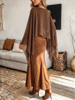 Vintage Elegant Chiffon Patchwork Suede Dress