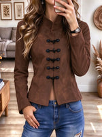 Retro Chic Art Stand Collar Casual Stylish Long Sleeve Suede Coat