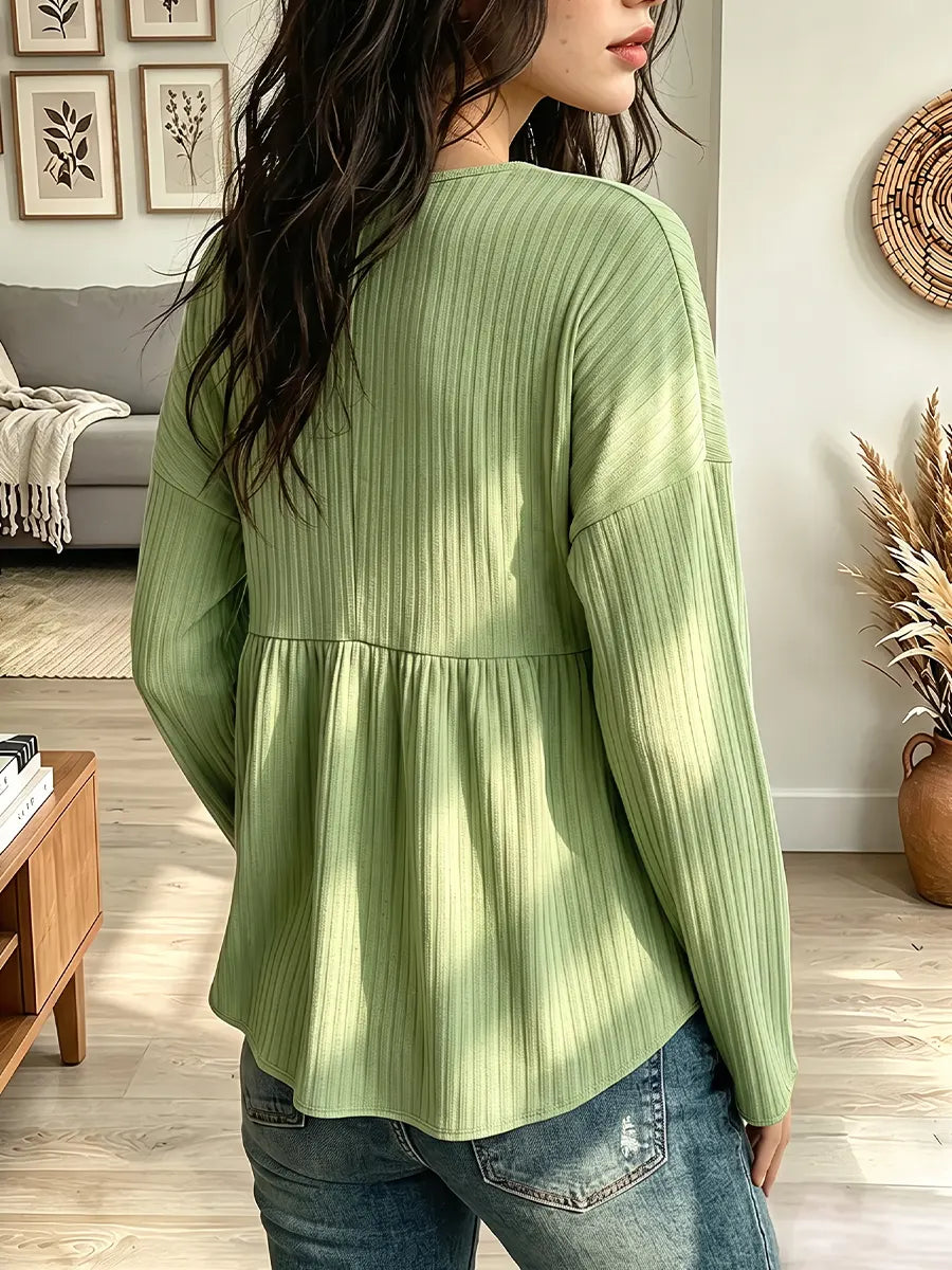 Vintage Elegant Lace-up Textured Flared Sleeves Shirt